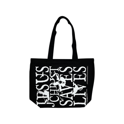 Jesus Christ Saves Lives Tote Bag - Black