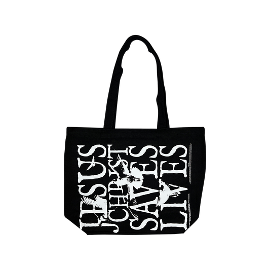 Jesus Christ Saves Lives Tote Bag - Black