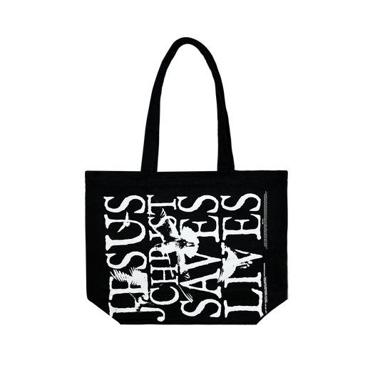Jesus Christ Saves Lives Tote Bag - Black (Ships Immediately)
