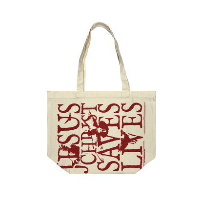 Jesus Christ Saves Lives Tote Bag - Cream (Ships Immediately)
