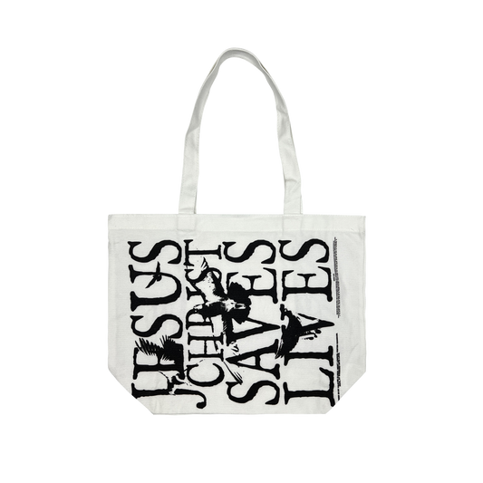 Jesus Christ Saves Lives Tote Bag - White (Ships Immediately)