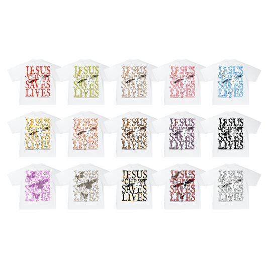 Jesus Christ Saves Lives T-Shirt - White Lucky Dip (Ships After Christmas)