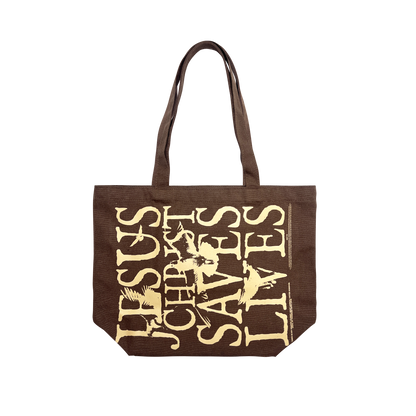 Jesus Christ Saves Lives Tote Bag - Chocolate Brown