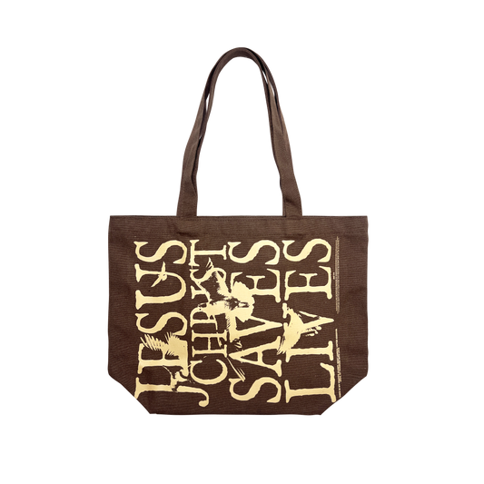 Jesus Christ Saves Lives Tote Bag - Chocolate Brown