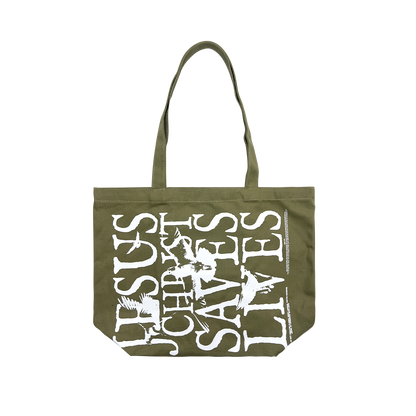Jesus Christ Saves Lives Tote Bag - Olive Green
