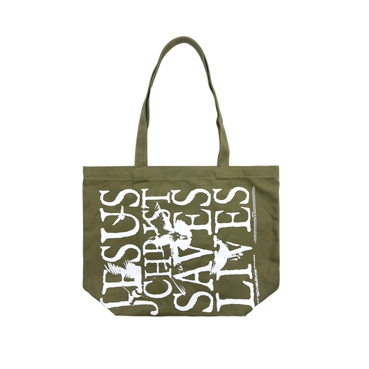 Jesus Christ Saves Lives Tote Bag - Olive Green